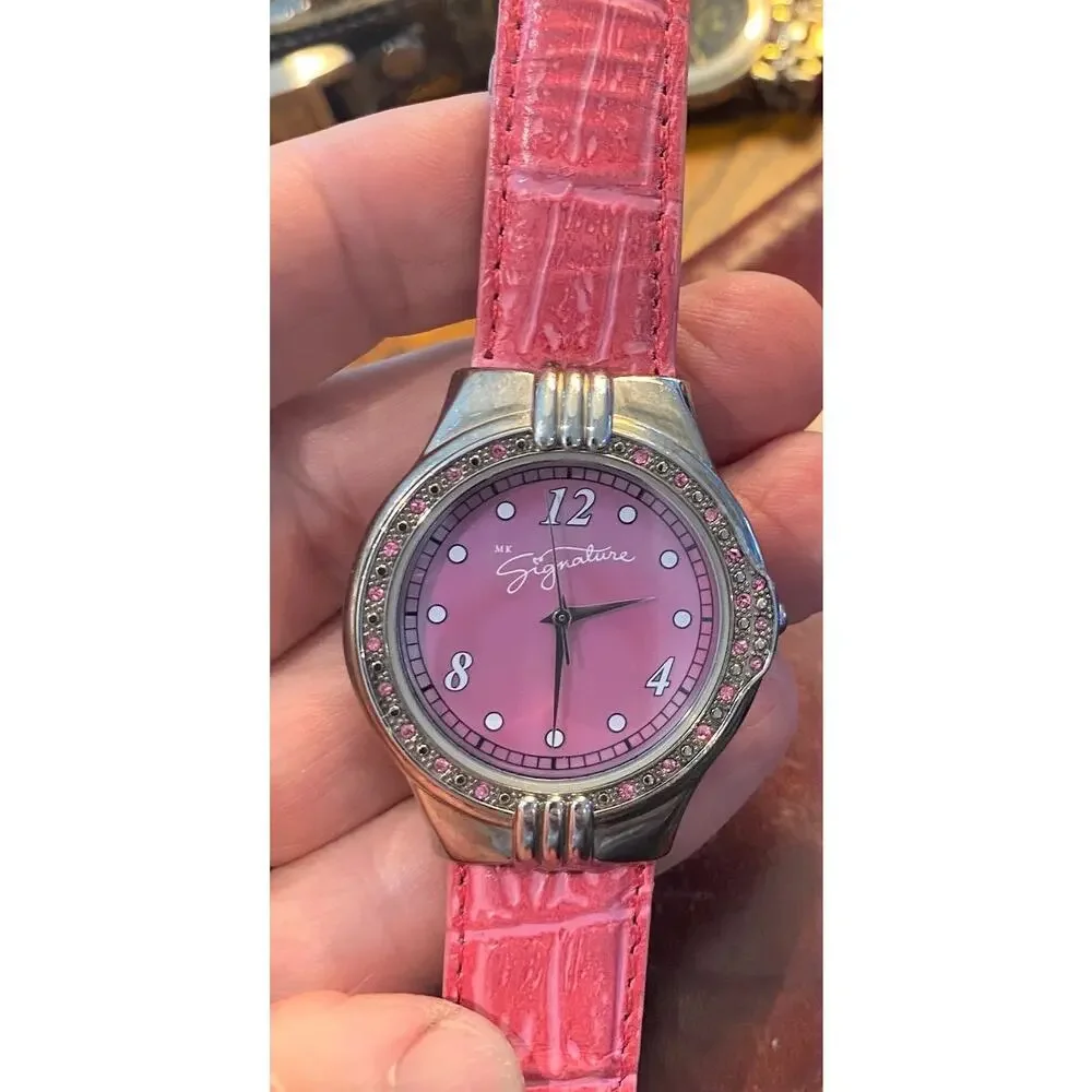 Women's 36mm Silver Tone Signature Watch, Laender Face and Crystal Accents